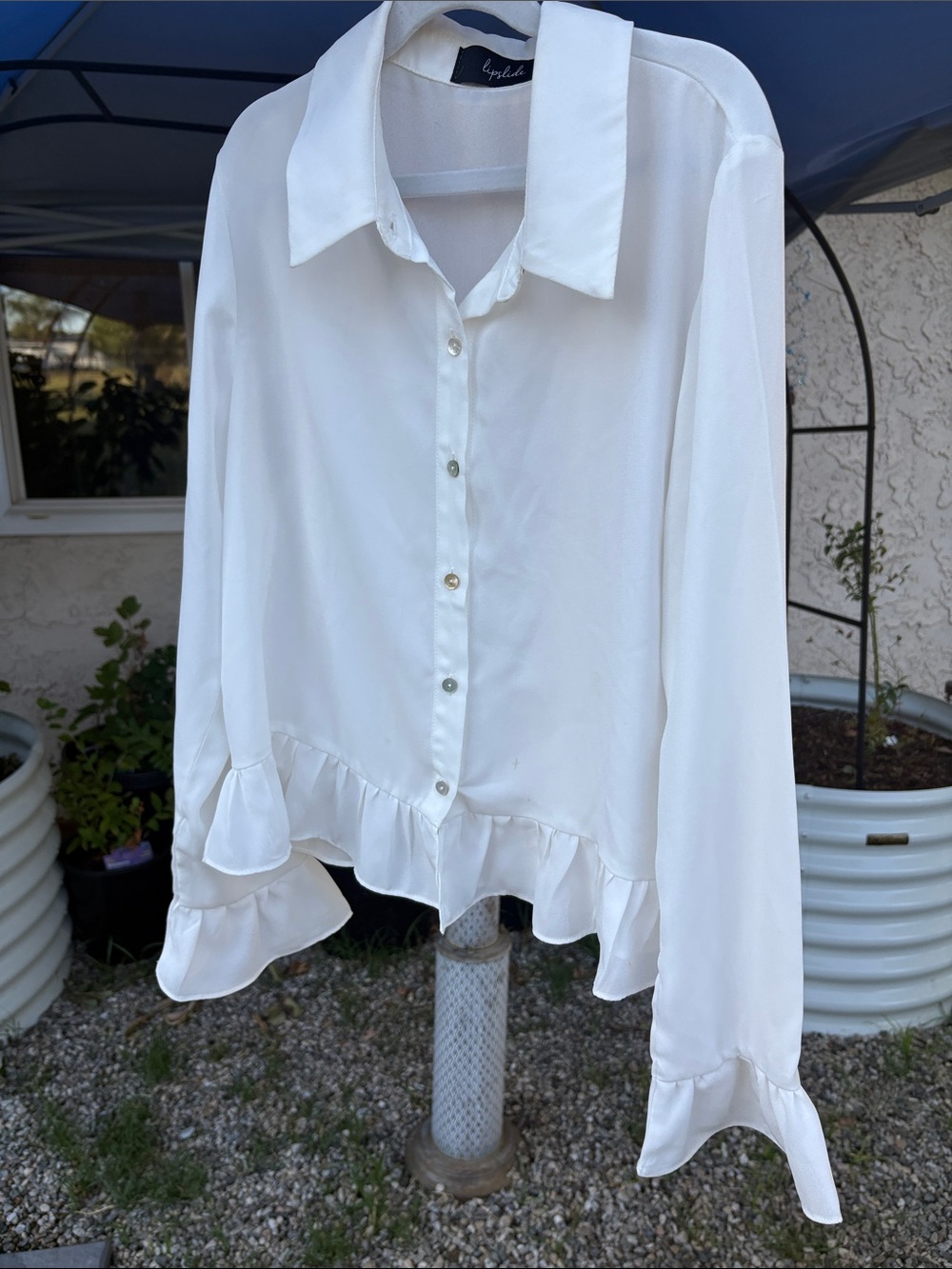 Lysse Cream Button-Down Ruffle Hem Blouse